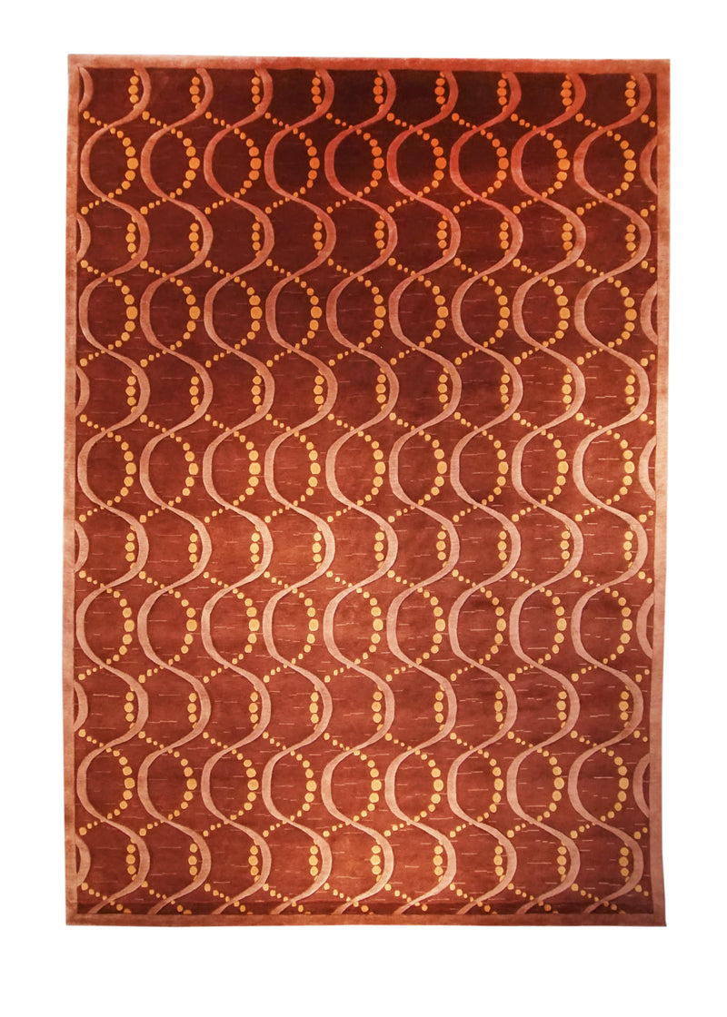 A27851 Oriental Rug Nepalese Handmade Area Modern 8'11'' x 12'11'' -9x13- Red Geometric Design