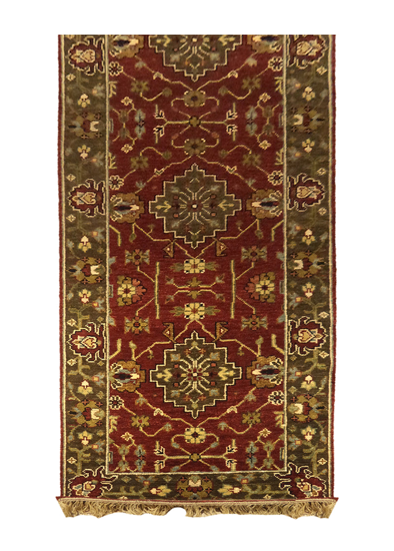 A27871 Oriental Rug Indian Handmade Runner Transitional 2'8'' x 10'1'' -3x10- Red Brown Yellow Gold Geometric Design