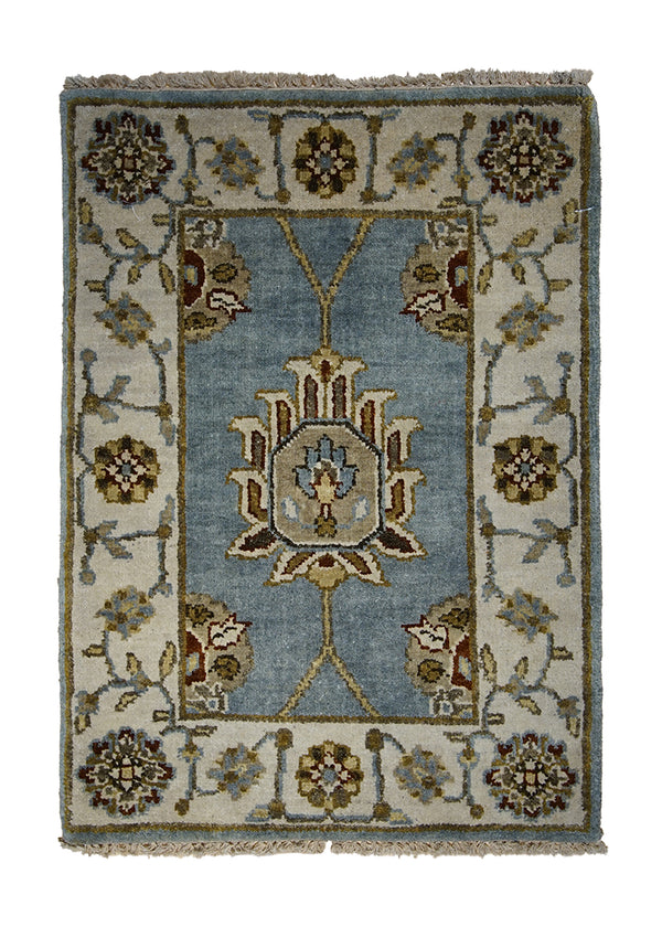 A27898 Oriental Rug Indian Handmade Area Transitional 2'0'' x 3'0'' -2x3- Blue Whites Beige Floral Oushak Design