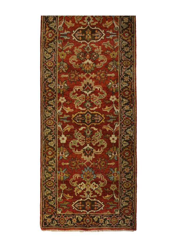 A27906 Oriental Rug Indian Handmade Runner Transitional 2'8'' x 12'0'' -3x12- Red Brown Geometric Design