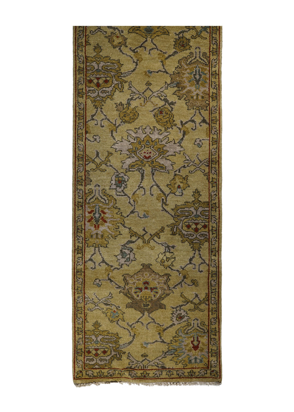 A27913 Oriental Rug Indian Handmade Runner Transitional 2'5'' x 29'10'' -2x30- Yellow Gold Geometric Oushak Design