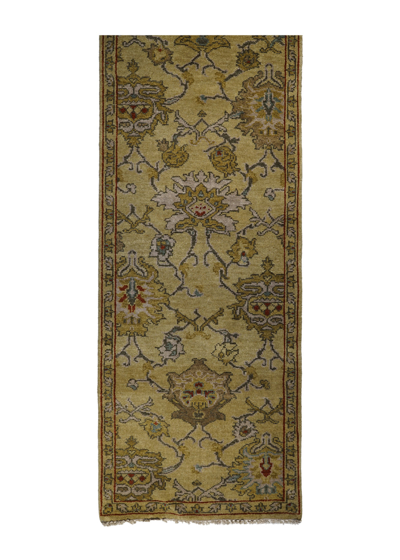 A27913 Oriental Rug Indian Handmade Runner Transitional 2'5'' x 29'10'' -2x30- Yellow Gold Geometric Oushak Design