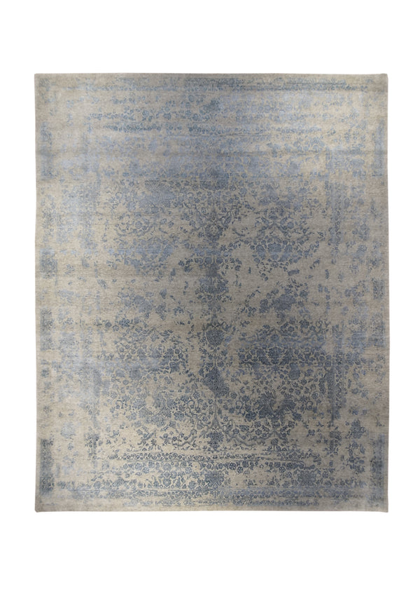 A27925 Oriental Rug Indian Handmade Area Modern 8'1'' x 9'10'' -8x10- Whites Beige Blue Erased Floral Abstract Design