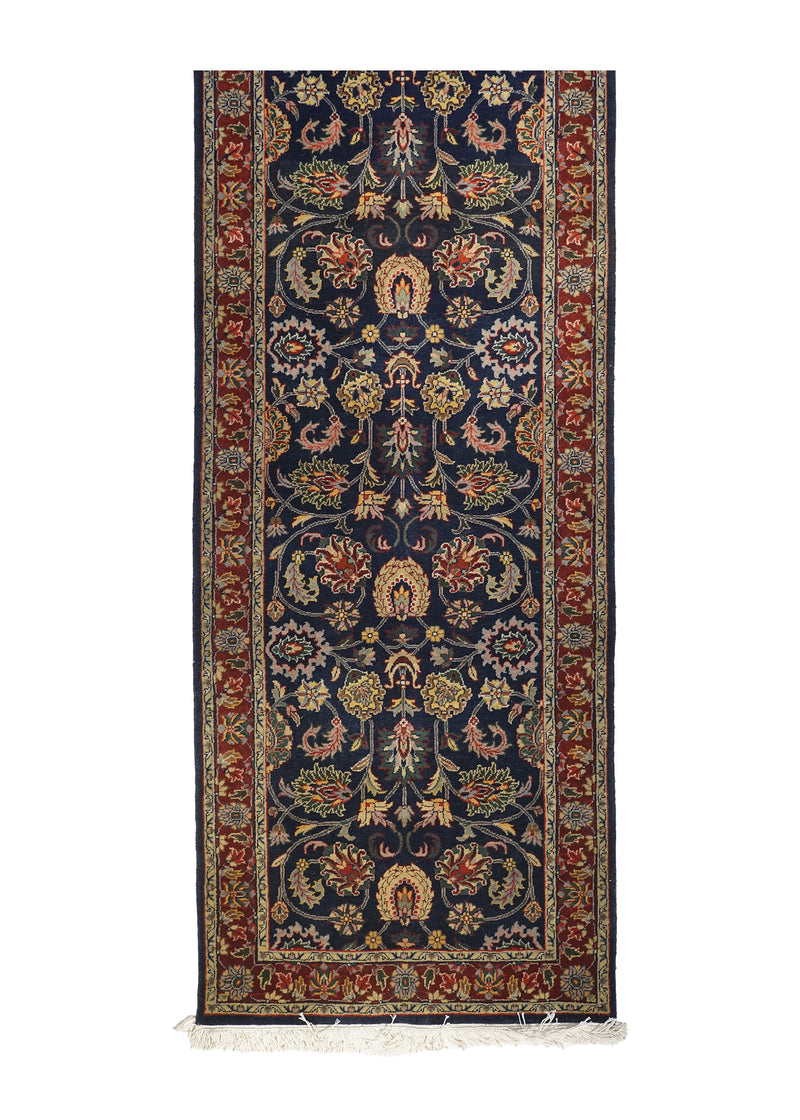 A27936 Oriental Rug Indian Handmade Runner Traditional 2'7'' x 30'8'' -3x31- Blue Red Floral Design