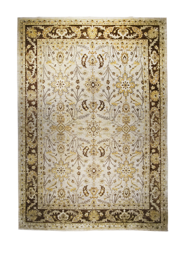 A27954 Oriental Rug Pakistani Handmade Area Transitional 8'3'' x 11'7'' -8x12- Whites Beige Brown Antique Washed Oushak Floral Design