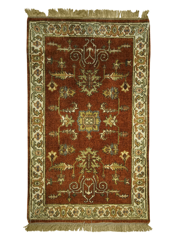 A27959 Oriental Rug Indian Handmade Area Transitional 3'0'' x 5'0'' -3x5- Red Geometric Design