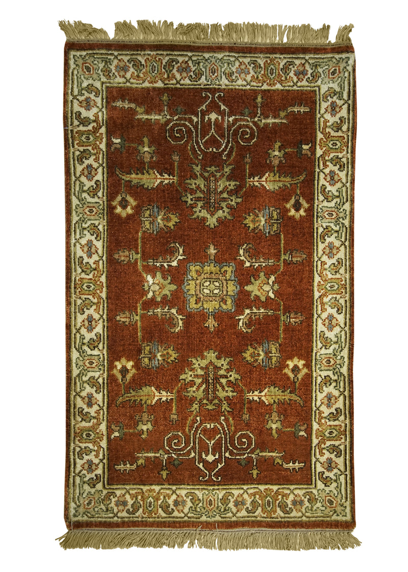 A27959 Oriental Rug Indian Handmade Area Transitional 3'0'' x 5'0'' -3x5- Red Geometric Design