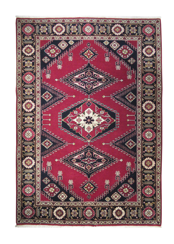 A27979 European Rug Handmade Area Tribal 6'1'' x 8'6'' -6x9- Red Geometric Design