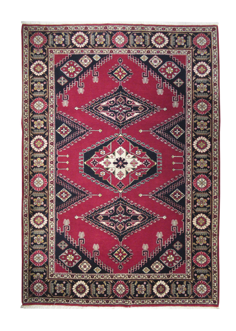 A27979 European Rug Handmade Area Tribal 6'1'' x 8'6'' -6x9- Red Geometric Design