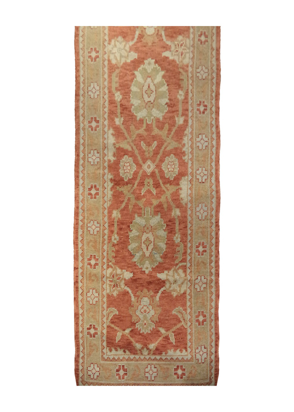 A27982 Oriental Rug Turkish Handmade Runner Transitional 3'0'' x 16'8'' -3x17- Red Oushak Floral Design