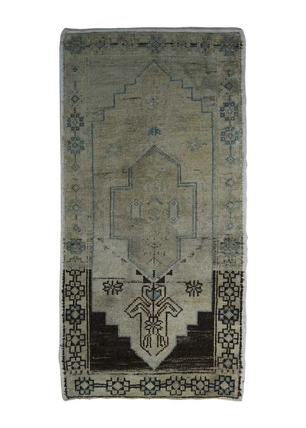 A27996 Oriental Rug Turkish Handmade Area Vintage Tribal 1'7'' x 3'0'' -2x3- Whites Beige Brown Yellow Gold Floral Design