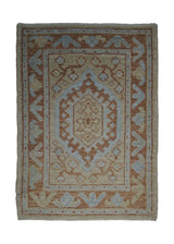 A28001 Oriental Rug Turkish Handmade Area Transitional Tribal 2'0'' x 2'10'' -2x3- Orange Whites Beige Oushak Floral Design