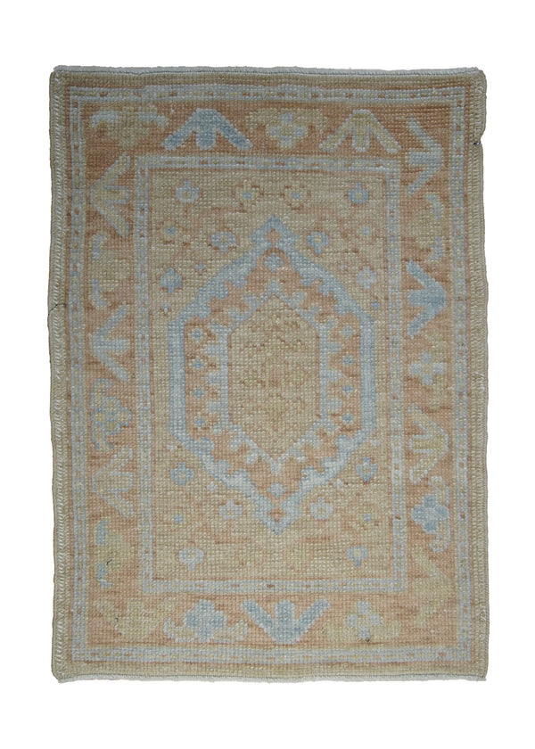 A28004 Oriental Rug Turkish Handmade Area Transitional Tribal 2'1'' x 2'10'' -2x3- Orange Whites Beige Oushak Floral Design
