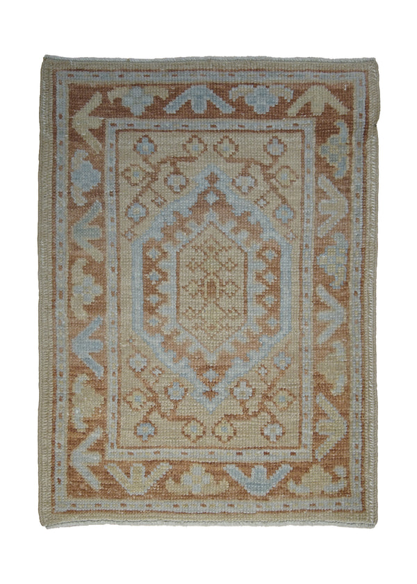 A28007 Oriental Rug Turkish Handmade Area Transitional Tribal 2'0'' x 2'10'' -2x3- Orange Whites Beige Oushak Floral Design