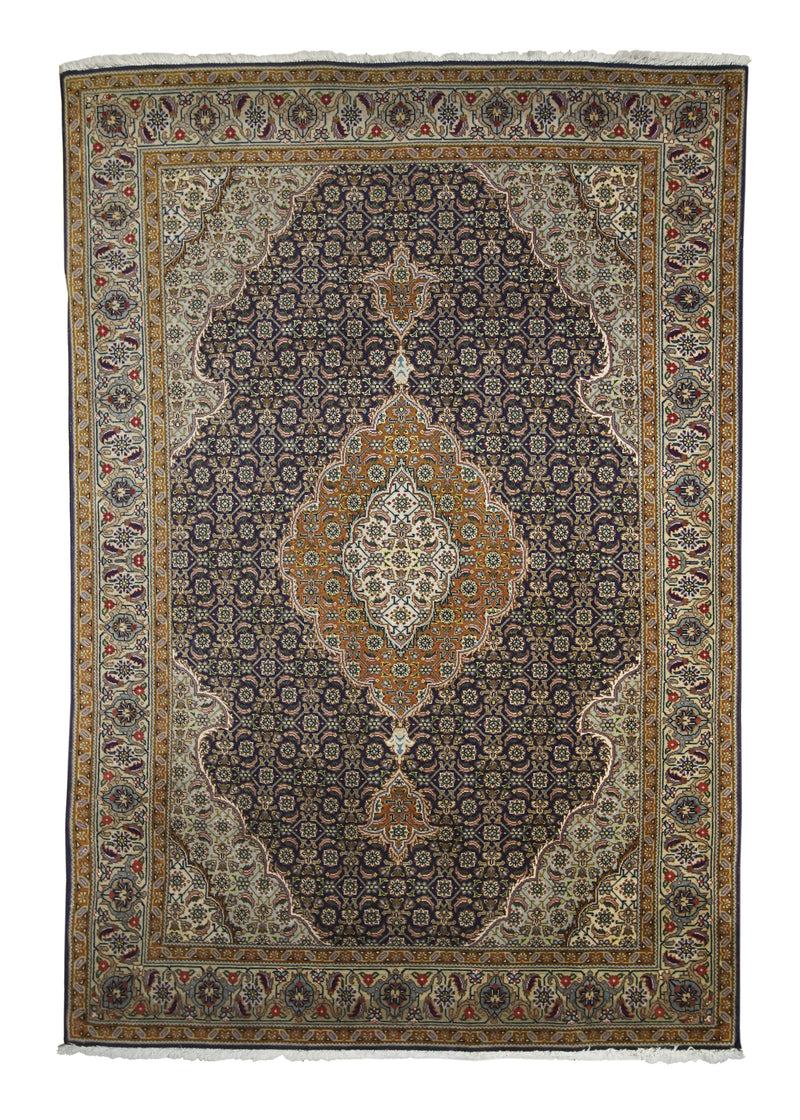 A28009 Persian Rug Tabriz Handmade Area Traditional 3'4'' x 4'10'' -3x5- Blue Orange Mahi Fish Design