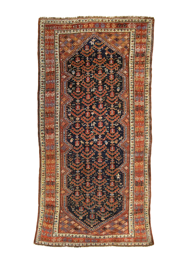 A28010 Persian Rug Ghashghaei Handmade Area Tribal Antique 5'0'' x 9'9'' -5x10- Blue Red Geometric Design.jpg