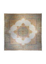 A28014 Persian Rug Lavar Kerman Handmade Square Traditional Antique 12'6'' x 12'6'' -13x13- Whites-Beige Yellow-Gold Green Open Field Design.jpg