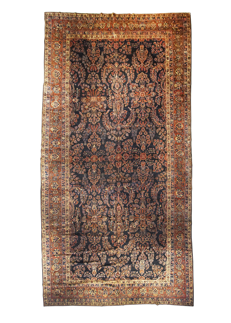 A28017 Persian Rug Mohajeran Sarouk Handmade Area Traditional Antique 12'0'' x 23'0'' -12x23- Blue Red Floral Design