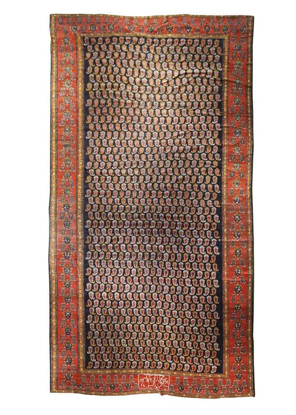 A28019 Persian Rug Bakhtiari Handmade Area Tribal Antique 9'10'' x 18'10'' -10x19- Blue Red Paisley Boteh Design