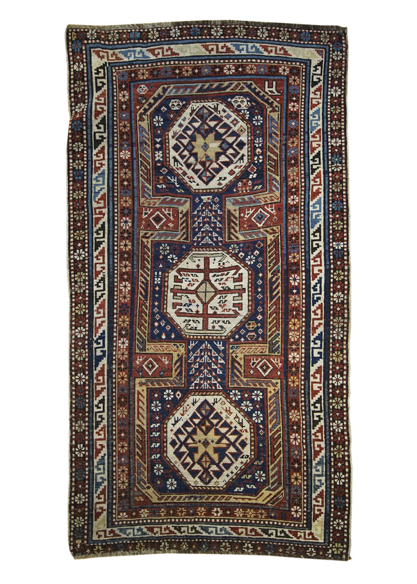 A28020 Caucasian Rug Shirvan Handmade Area Tribal Vintage 3'3'' x 5'11'' -3x6- Blue Red Geometric Design