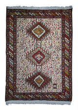 A28026 Persian Rug Azerbaijan Handmade Area Tribal 3'3'' x 4'6'' -3x5- Whites Beige Red Yellow Gold Geometric Design