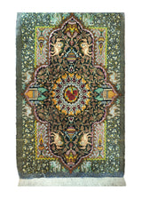A28051 Persian Rug Qum Handmade Area Traditional 0'10'' x 1'10'' -1x2- Green Pictorial Design