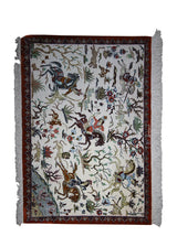 A28052 Persian Rug Qum Handmade Area Traditional 2'7'' x 3'10'' -3x4- Whites Beige Red Green Pictorial Hunting Scene Design