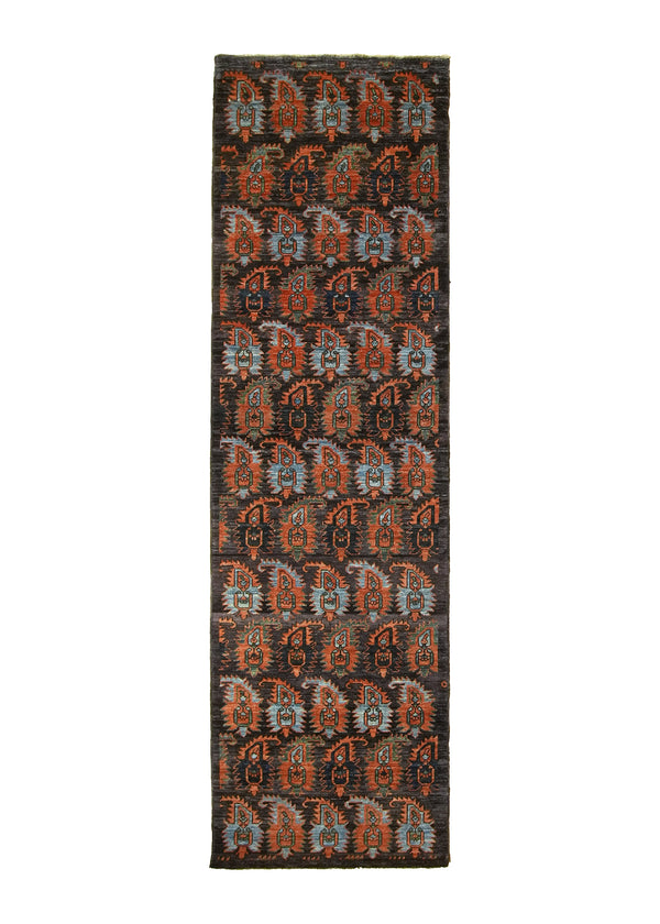 A28064 Oriental Rug Pakistani Handmade Runner Transitional Tribal 2'11'' x 9'11'' -3x10- Blue Orange Paisley Boteh Design