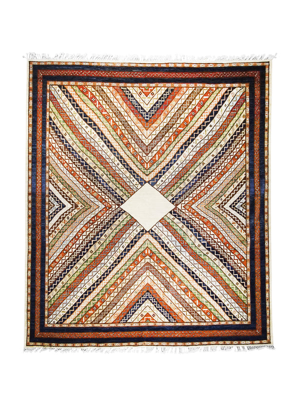 A28072 Oriental Rug Pakistani Handmade Area Transitional 8'3'' x 9'6'' -8x10- Blue Multi-color Whites Beige Shawl Geometric Design