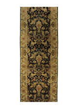 A28089 Oriental Rug Indian Handmade Runner Transitional 2'6'' x 8'0'' -3x8- Black Whites Beige Tea Washed Floral Design