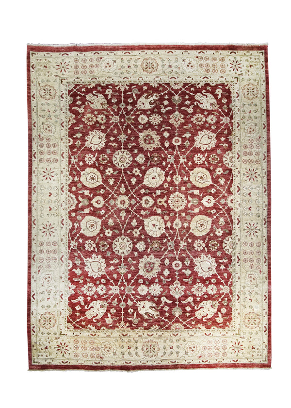 A28101 Oriental Rug Pakistani Handmade Area Transitional 8'10'' x 11'8'' -9x12- Red Yellow Gold Whites Beige Antique Washed Oushak Floral Design
