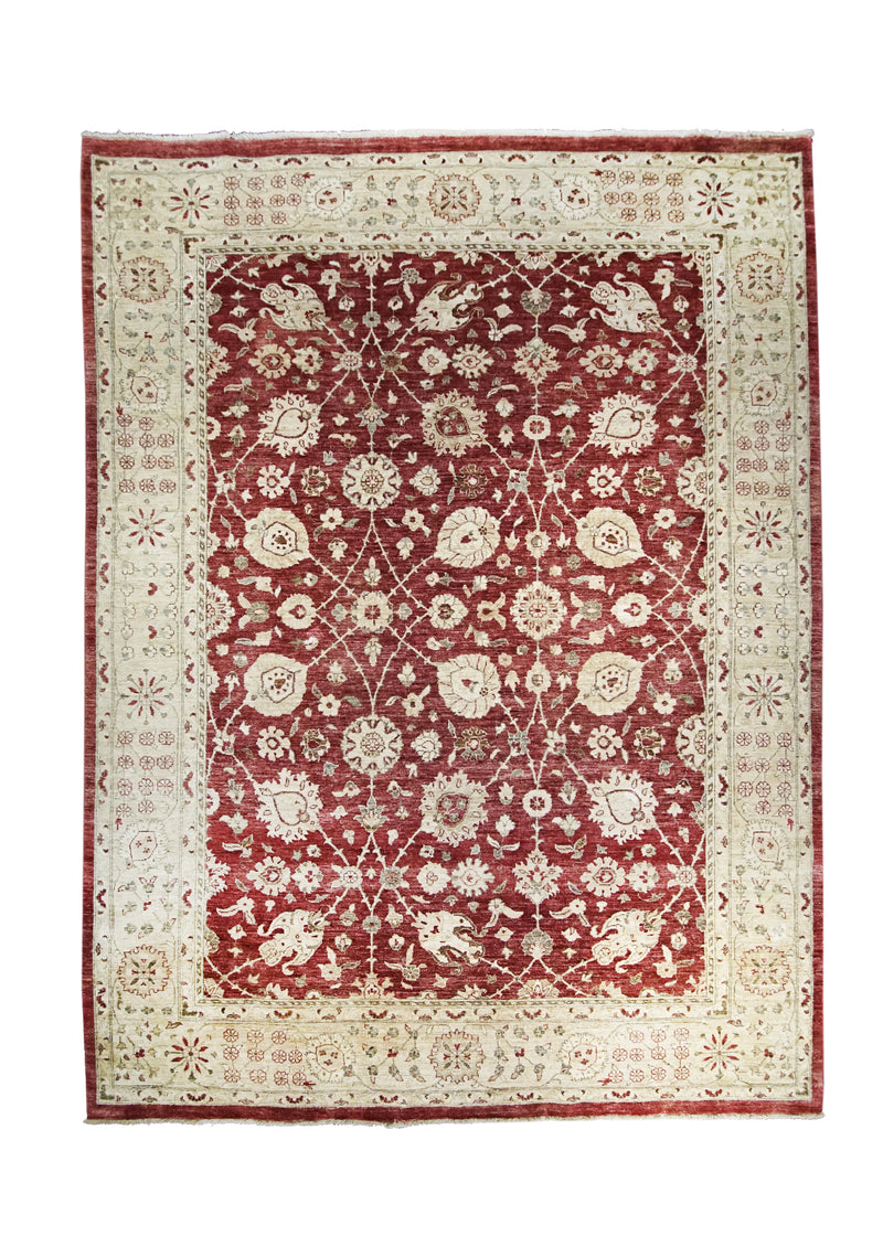 A28101 Oriental Rug Pakistani Handmade Area Transitional 8'10'' x 11'8'' -9x12- Red Yellow Gold Whites Beige Antique Washed Oushak Floral Design