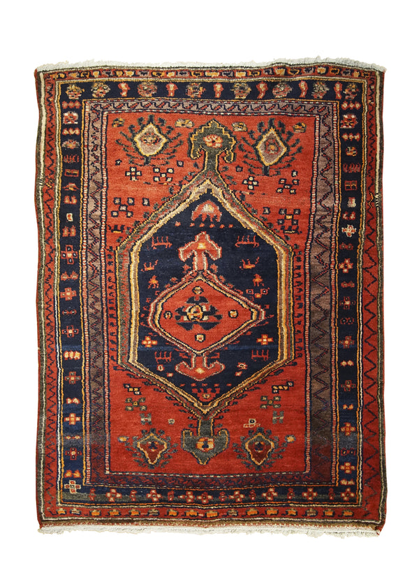 A28116 Persian Rug Kurdistan Handmade Area Tribal 4'6'' x 5'10'' -5x6- Red Blue Geometric Design