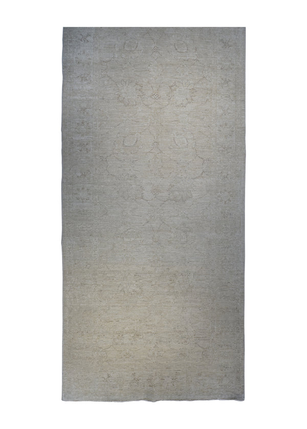 A28122 Oriental Rug Pakistani Handmade Runner Transitional Neutral 4'2'' x 15'7'' -4x16- Whites Beige Silver Wash Farahan Floral Design
