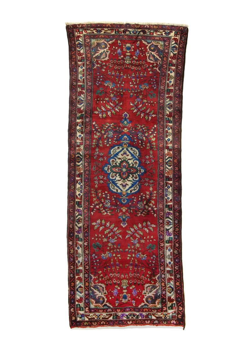A28132 Persian Rug Hamadan Handmade Runner Tribal 3'5'' x 9'9'' -3x10- Red Floral Design.jpg