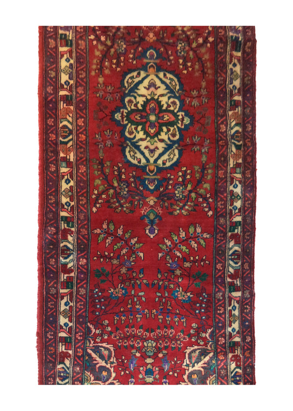A28132 Persian Rug Hamadan Handmade Runner Tribal 3'5'' x 9'9'' -3x10- Red Floral Design