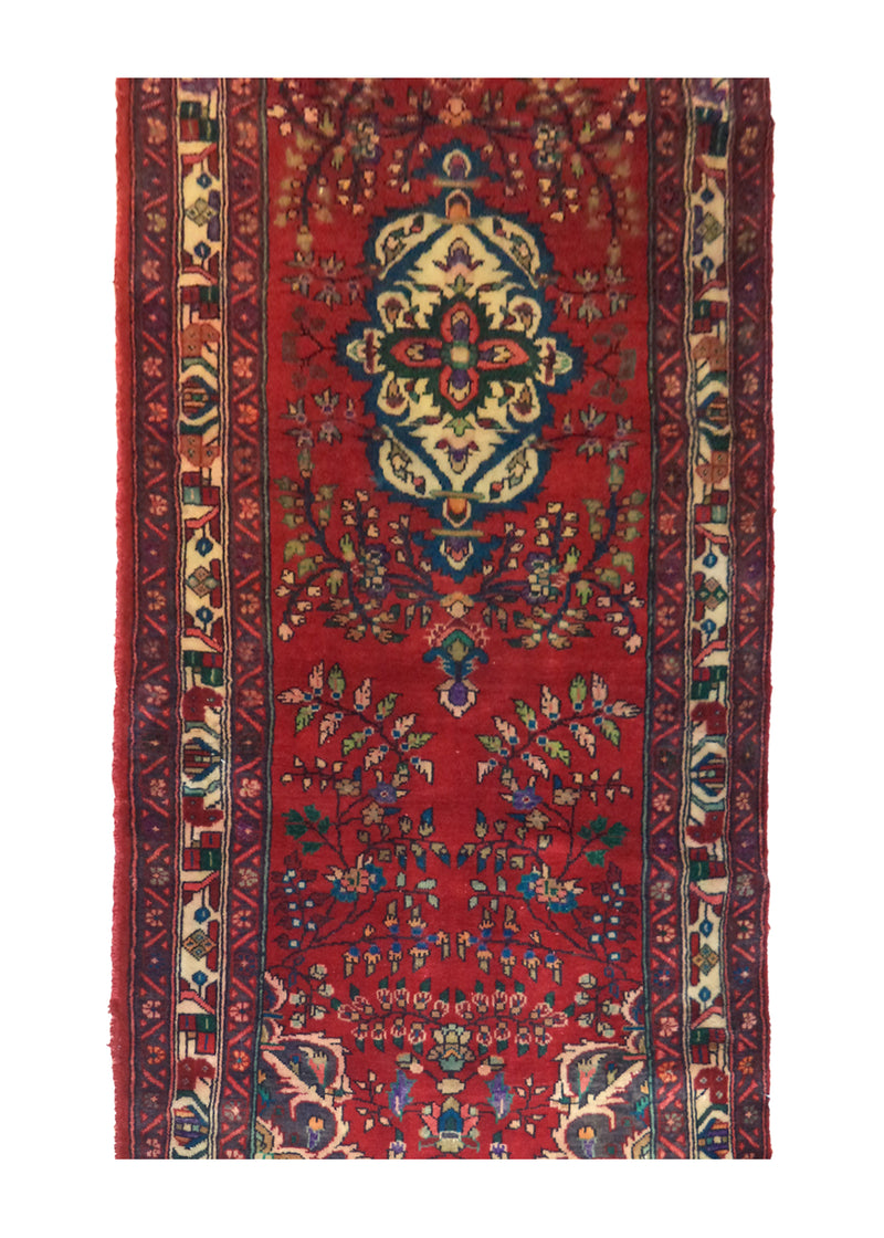 A28132 Persian Rug Hamadan Handmade Runner Tribal 3'5'' x 9'9'' -3x10- Red Floral Design
