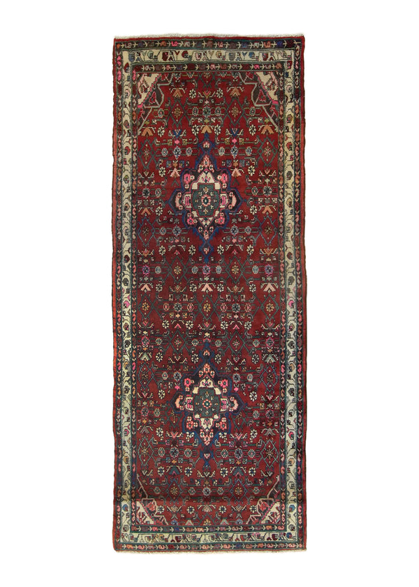 A28139 Persian Rug Hamadan Handmade Runner Tribal 3'8'' x 9'10'' -4x10- Red Floral Design.jpg