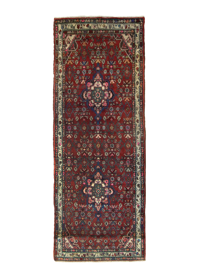 A28139 Persian Rug Hamadan Handmade Runner Tribal 3'8'' x 9'10'' -4x10- Red Floral Design.jpg