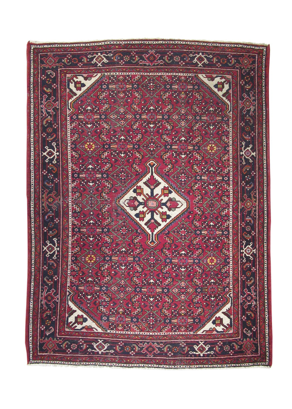 A28155 Persian Rug Hamadan Handmade Area Tribal Antique 4'10'' x 6'5'' -5x6- Red Geometric Design