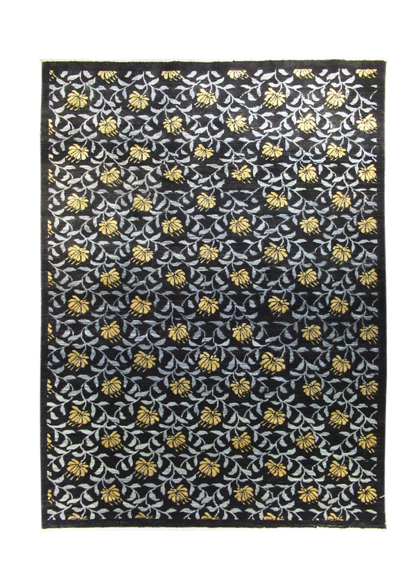 A28163 Oriental Rug Pakistani Handmade Area Transitional 5'6'' x 7'6'' -6x8- Black Yellow Gold Blue Antique Washed Floral Design