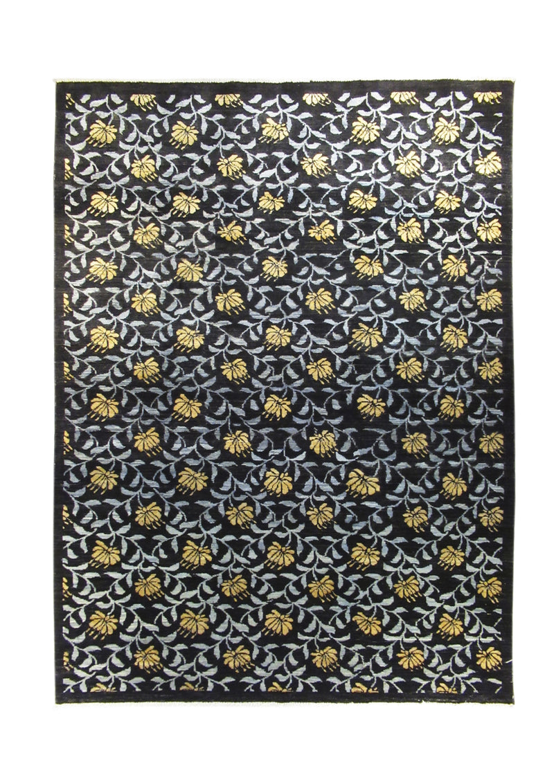 A28163 Oriental Rug Pakistani Handmade Area Transitional 5'6'' x 7'6'' -6x8- Black Yellow Gold Blue Antique Washed Floral Design