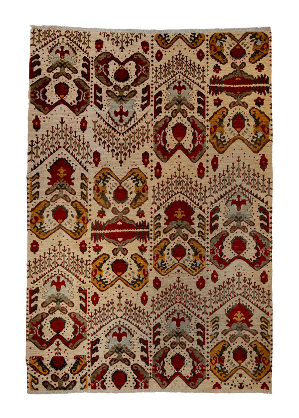 A28185 Oriental Rug Pakistani Handmade Area Transitional 6'0'' x 8'11'' -6x9- Whites Beige Multi-color Red Floral Design.jpg
