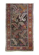 A28209 Caucasian Rug Shirvan Handmade Runner Tribal Antique 3'7'' x 9'0'' -4x9- Gray Orange Geometric Design