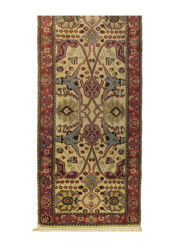 A28214 Oriental Rug Indian Handmade Runner Transitional Tribal 2'8'' x 9'9'' -3x10- Whites Beige Pink Mahal Floral Design