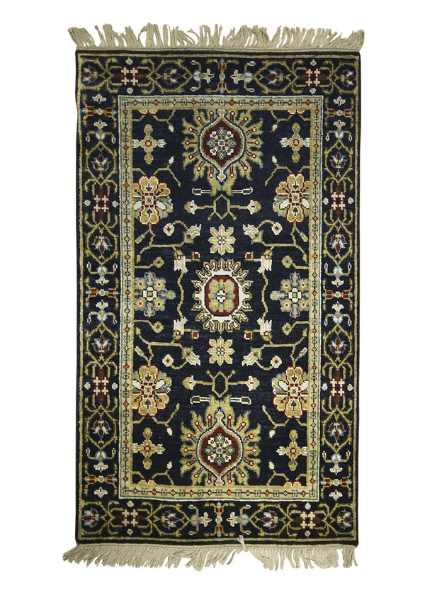 A28217 Oriental Rug Indian Handmade Area Transitional 3'0'' x 5'0'' -3x5- Black Whites Beige Floral Design