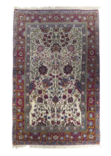 A28226 Persian Rug Tehran Handmade Area Traditional Antique 4'7'' x 7'3'' -5x7- Whites Beige Pink Tree of Life Animals Design