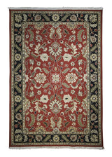 A28257 Oriental Rug Indian Handmade Area Transitional 4'0'' x 6'0'' -4x6- Red Black Soumak Floral Design