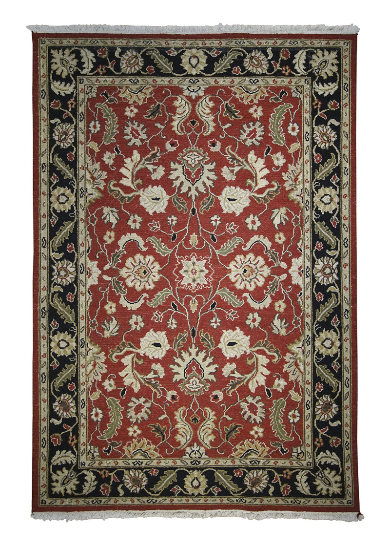 A28257 Oriental Rug Indian Handmade Area Transitional 4'0'' x 6'0'' -4x6- Red Black Soumak Floral Design