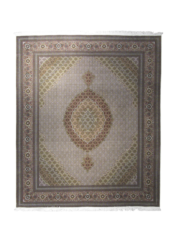 A28264 Persian Rug Tabriz Handmade Area Traditional 8'3'' x 9'11'' -8x10- Whites Beige Pink Green Mahi Fish Floral Design